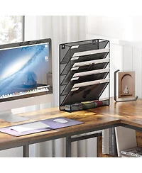 Danrong 5 Tier Mesh Wall File Holder Organizer with Classify Labels for Office Home Cubicle