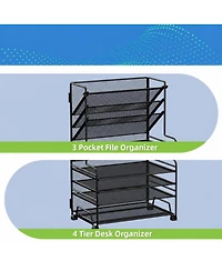 Danrong 4-Tier Document Tray and 3-Slot File Organizer - Metal Desktop Storage Rack