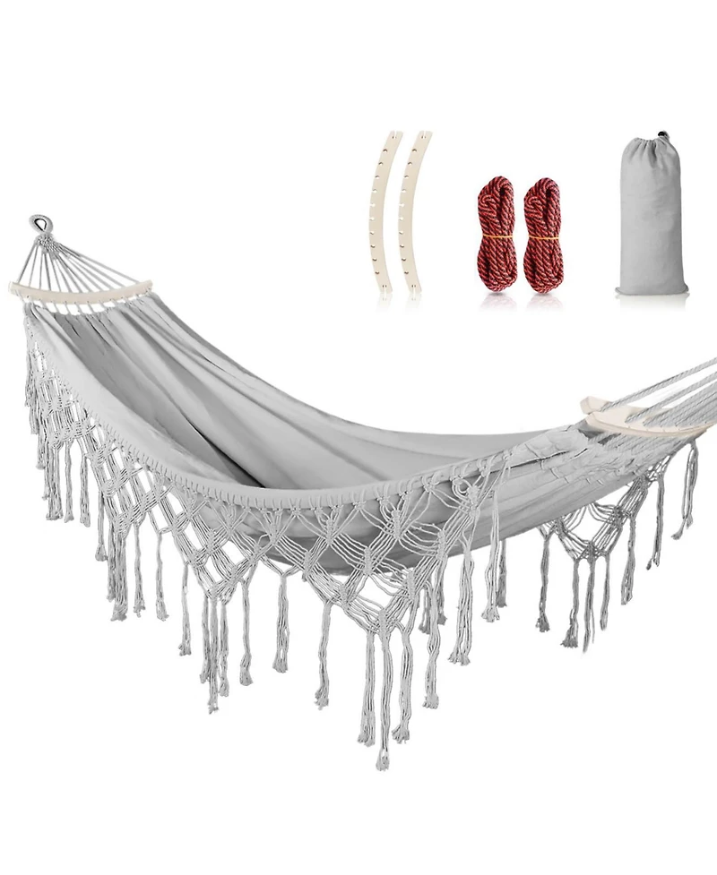 Piscifun Bohemian Tassel Canvas Yard Hammock With Carry Bag Thickened Rope 500lbs Weight Capacity