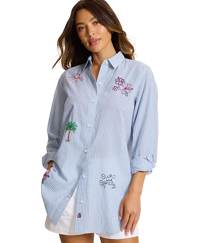 Tommy Bahama Women's Collared Neck Swim Cover-Up Shirt