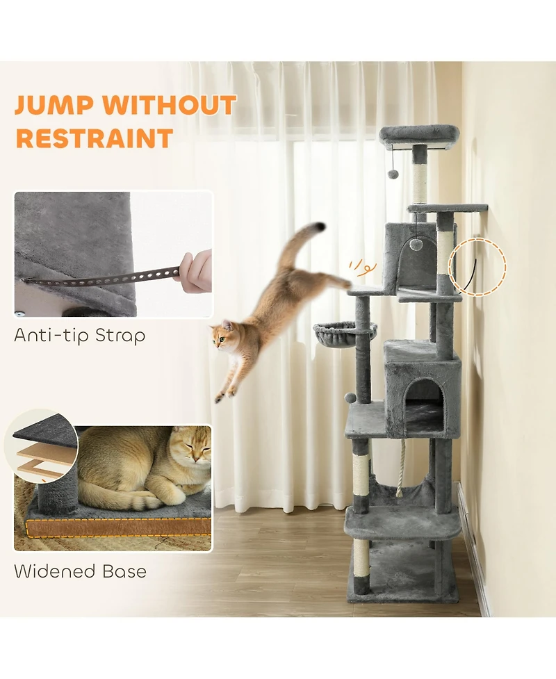 Ruie 80 Inch Multi Level Cat Tower with 2 Condos 2 Hammocks and 6 Sisal Scratching Posts
