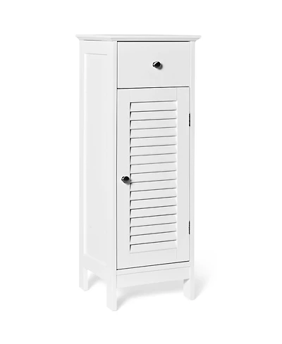 Gymax Bathroom Floor Storage Cabinet Side Wooden Organizer with Drawer and Shutter Door