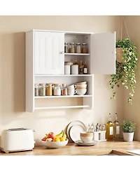 Gymax Bathroom Wall Cabinet Wall Mounted Medicine Cabinet with Towel Bar and Shelf