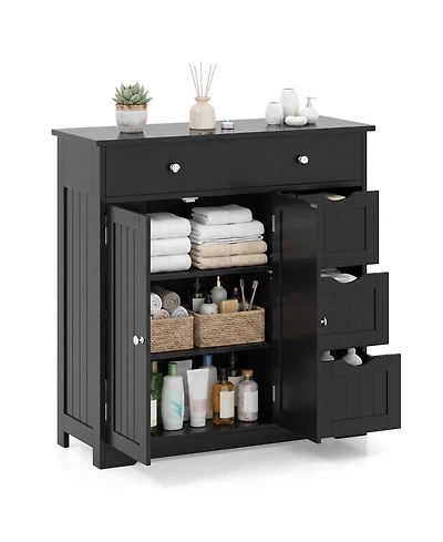 Gymax Bathroom Floor Cabinet Storage with 4 Drawers2 Doors and Adjustable Shelf