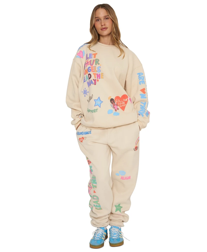 Mayfair Juniors' Angels Lead Graphic Oversized Fleece Crewneck Sweatshirt