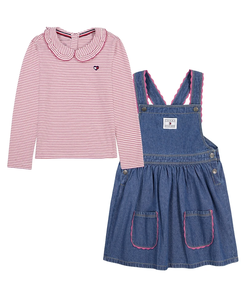 Tommy Hilfiger Girls' 2T-6X Striped Top and Jumper, 2-Piece Set