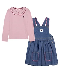 Tommy Hilfiger Girls' 2T-6X Striped Top and Jumper, 2-Piece Set