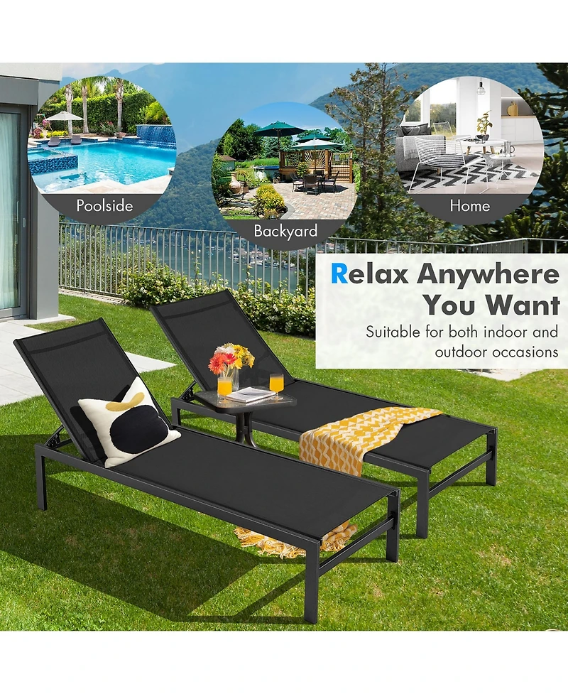 Gymax 2 Piece Patio Chaise Lounge Adjustable Lounge Chair with 6-Position Backrest