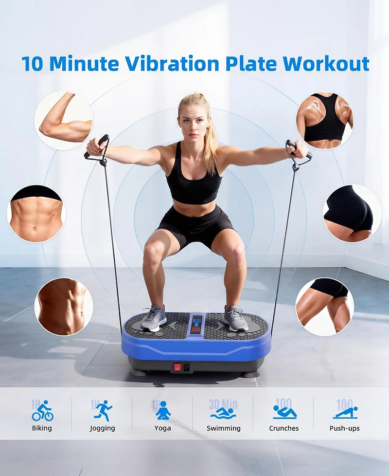 Sugift Vibration Plate Exercise Machine with Bluetooth Speaker, 2 Loops, 5 Resistance Bands, 450lb Capacity