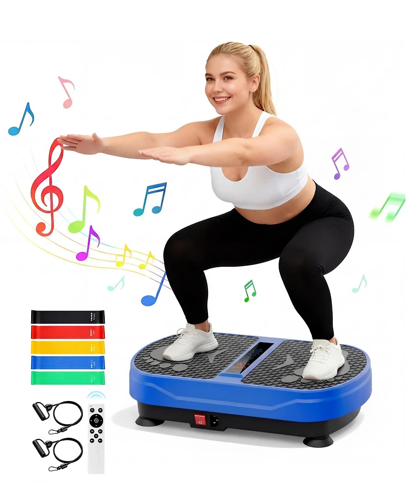 Sugift Vibration Plate Exercise Machine with Bluetooth Speaker, 2 Loops, 5 Resistance Bands, 450lb Capacity