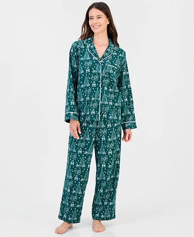 Charter Club Women's Cotton Flannel Long-Sleeve Notch Collar Pajama Top and Pants Set, Macy's Exclusive