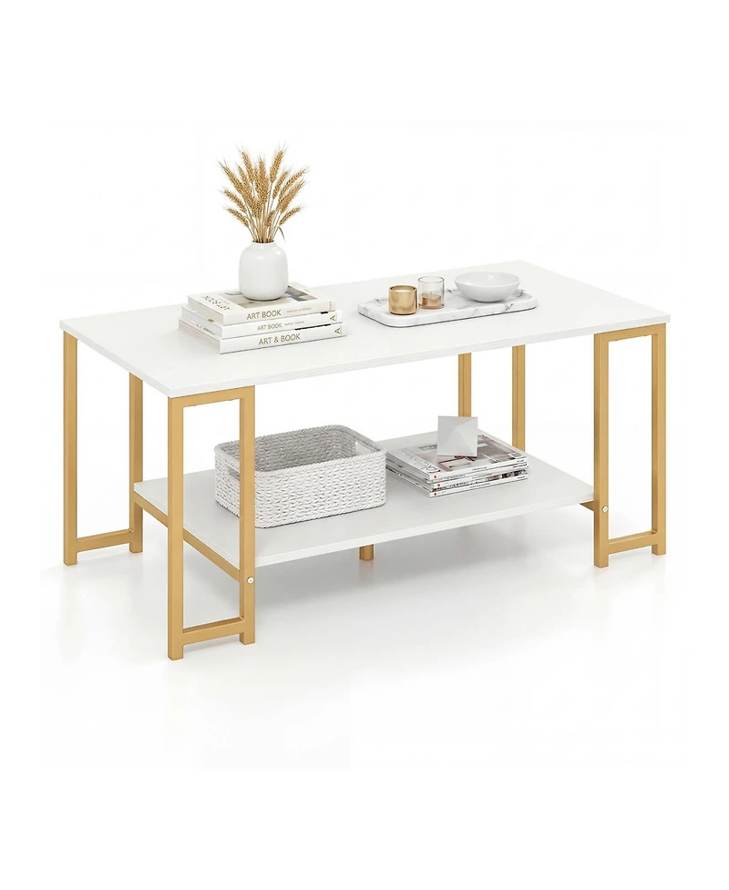 Costway 2-Tier Coffee Table, Modern Accent Table with Open Storage Shelf