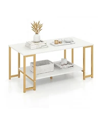 Costway 2-Tier Coffee Table, Modern Accent Table with Open Storage Shelf
