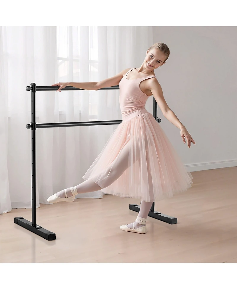 Sevorley Freestanding Double Ballet Barre, 4 Ft Portable Dance Stretch Bar, 10-Level Adjustable