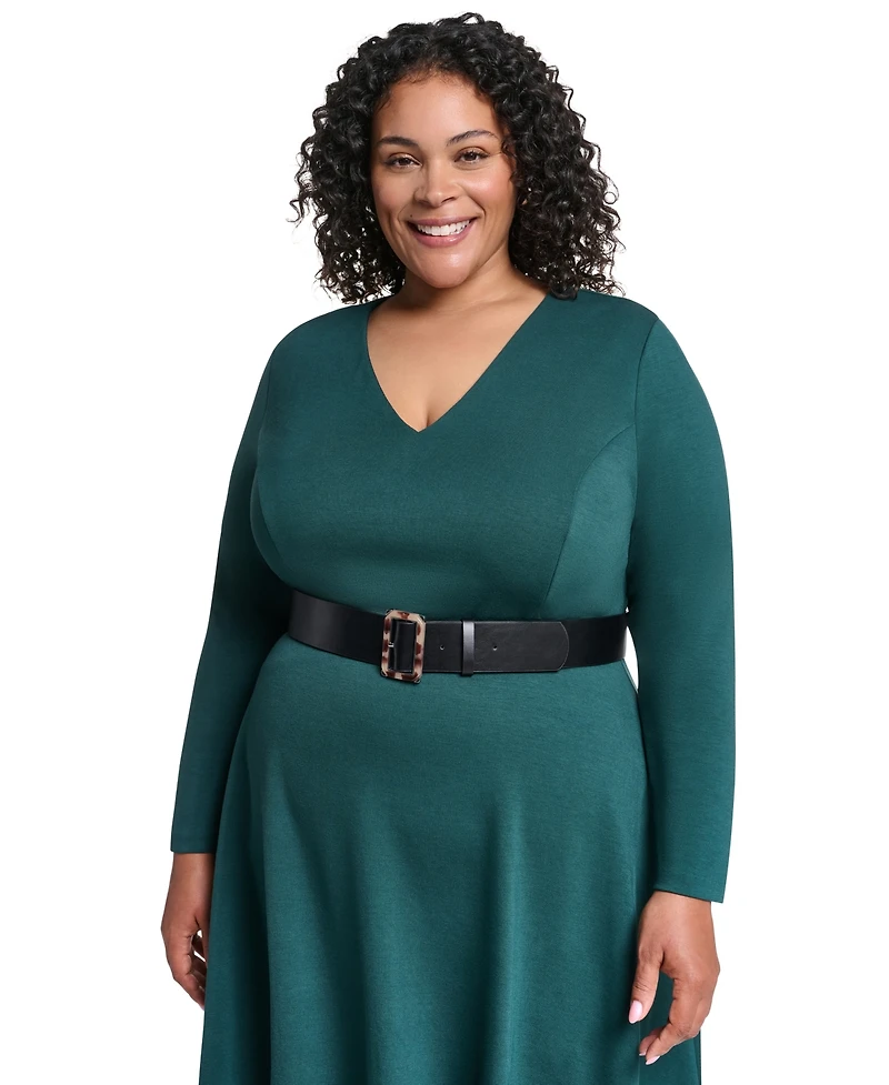 Dkny Plus V-Neck Buckle Belt Midi Dress