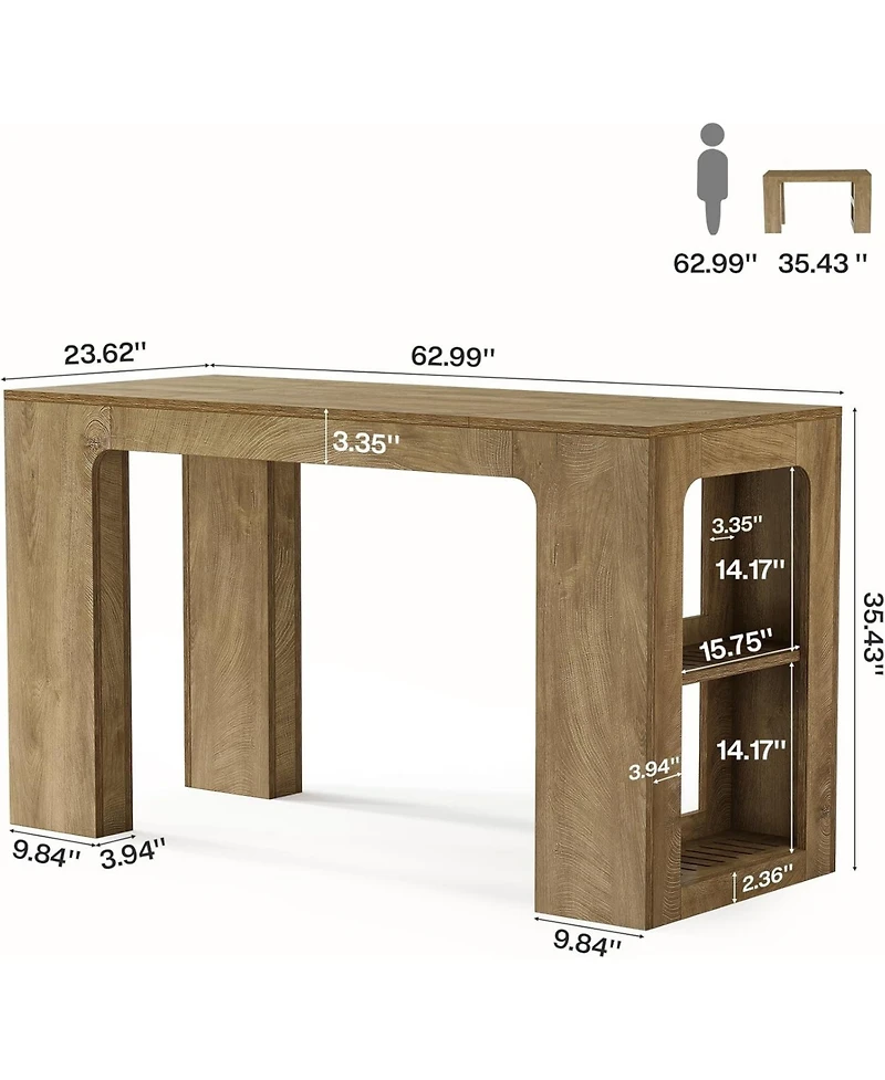 Tribesigns 63" Bar Table with Storage: High top bar station with 2 shelves. Pub table for kitchen, dining room, restaurants