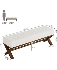 Tribesigns 51.18 inches Solid Wood Dining Bench: Modern with faux shearling seat and X-legs. Upholstered for dining room, living room.
