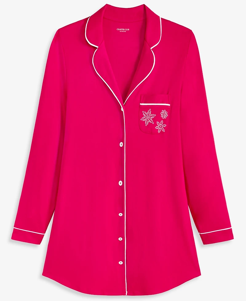 Charter Club Women's Long-Sleeve Button-Front Notched Sleep Shirt, Macy's Exclusive