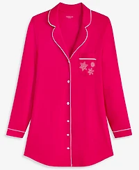 Charter Club Women's Long-Sleeve Button-Front Notched Sleep Shirt, Macy's Exclusive