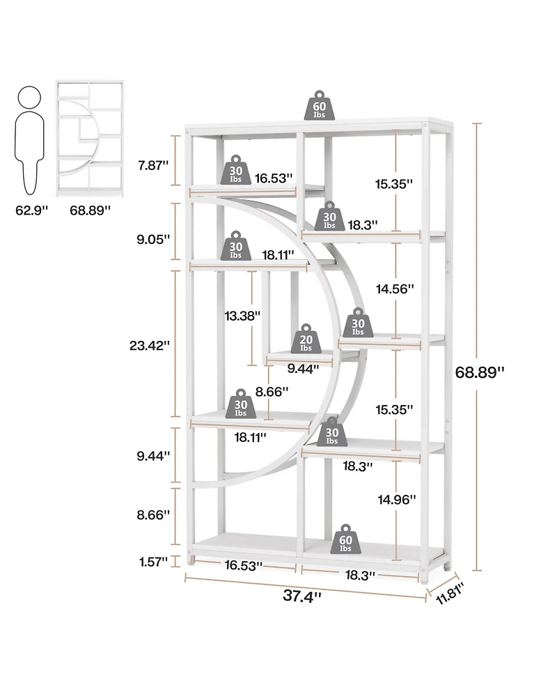Tribesigns 5 Tier Industrial Bookshelf Set of 2, Freestanding Tall Bookshelves Display Shelf Storage Organizer with 9-Open Storage Shelf