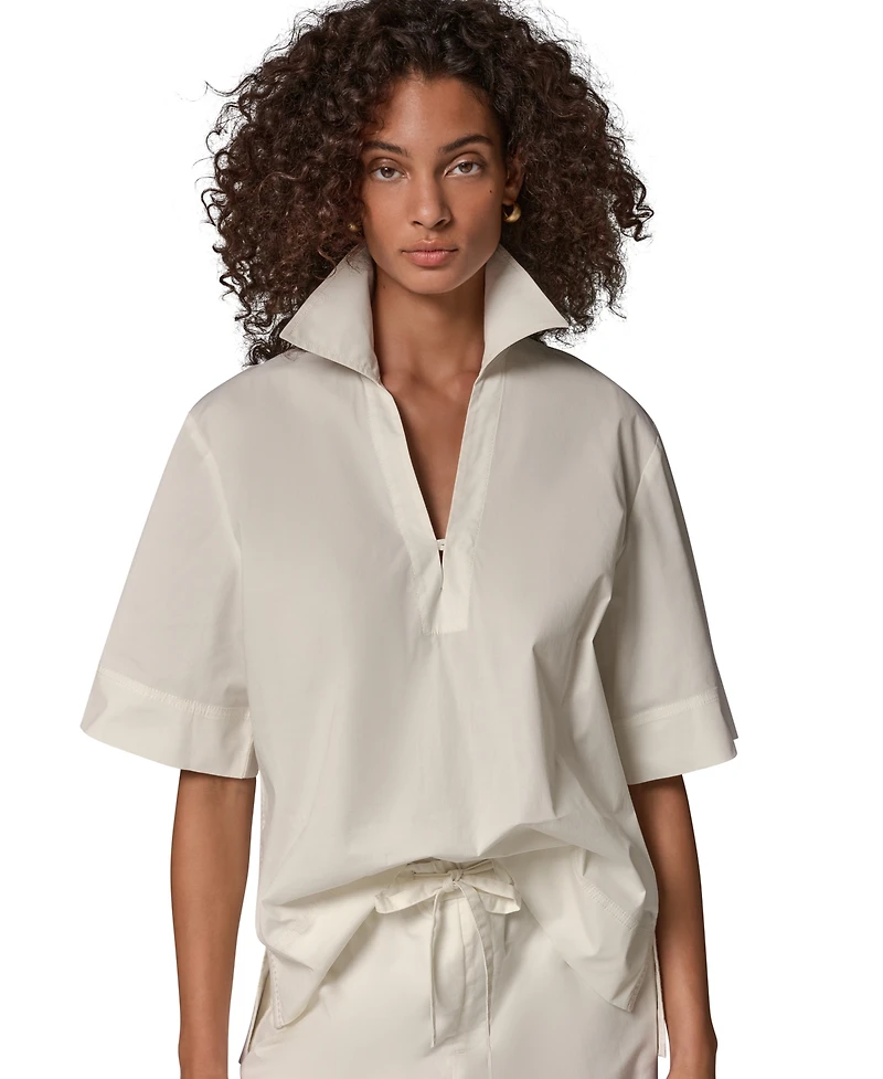 Donna Karan Weekend Women's Poplin V-Neck Collared Top