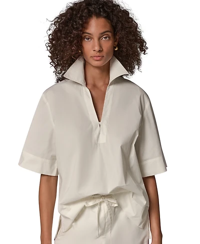 Donna Karan Weekend Women's Poplin V-Neck Collared Top