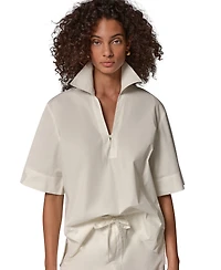 Donna Karan Weekend Women's Poplin V-Neck Collared Top