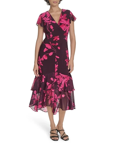 Tommy Hilfiger Women's Flutter Sleeve Chiffon Dress