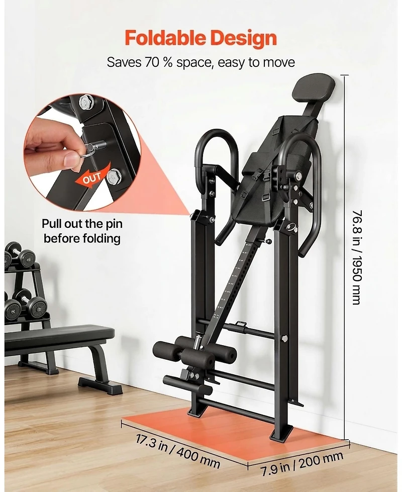 Sevorley Heavy Duty Inversion Table, 300 lb Capacity Foldable Back Stretcher for Spinal Decompression