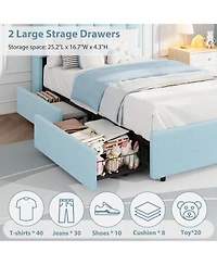homfan Bed Frame with Storage Headboard, Bed Frame with 2 Drawers, Boucle Upholstered Platform Bed
