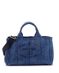 Pre-Owned Prada Medium Canapa Convertible Tote Denim