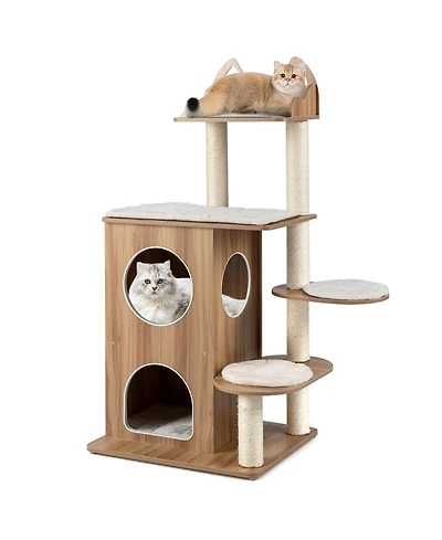 Gymax Wooden Cat Tree 48'' Cat Tower for Indoor Cats With 2-floor Condo Cute Top Perch