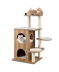 Gymax Wooden Cat Tree 48'' Cat Tower for Indoor Cats With 2-floor Condo Cute Top Perch