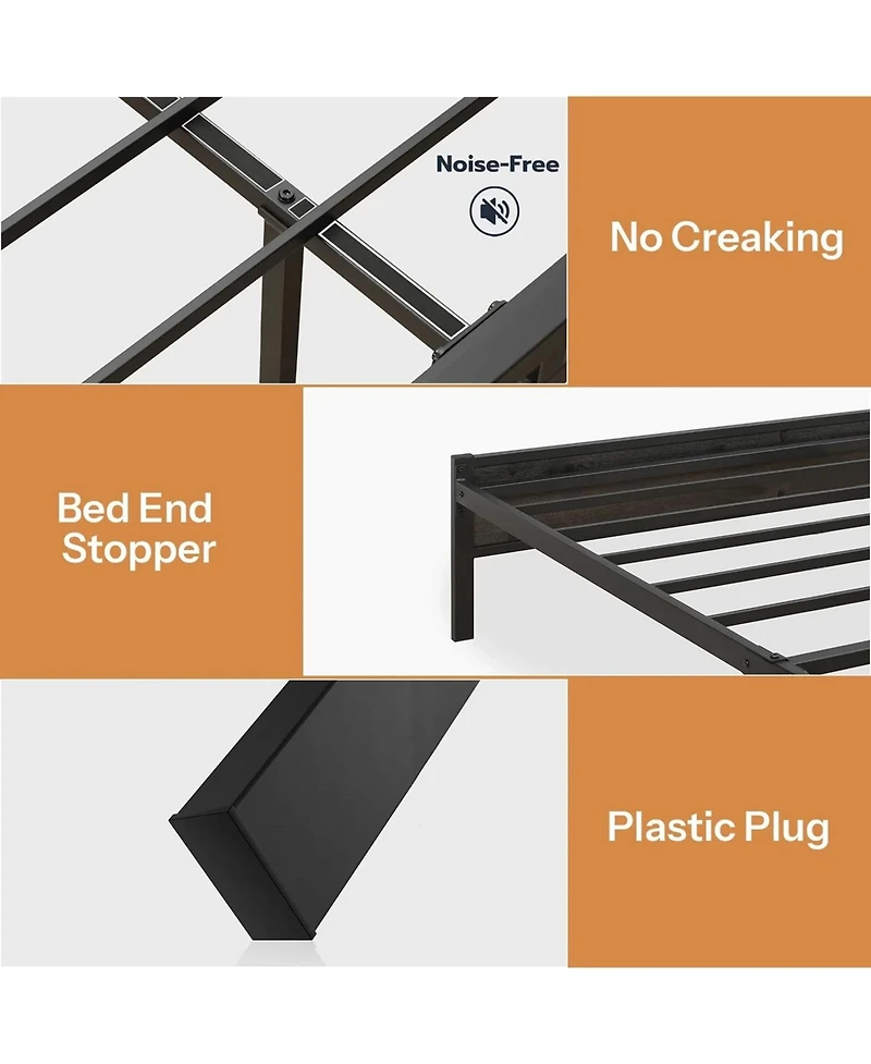 Slickblue Queen Size Metal Bed Frame with Led Headboard, Open Storage Shelves And Noise-Free Design