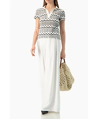 Ivonne Women's Chevron Knit Collared Polo Blouse