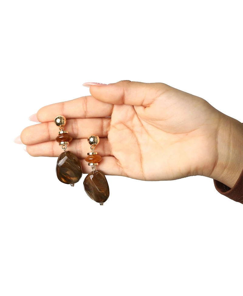 Jessica Simpson Large Bead Drop Earrings for Women, Beaded Dangle Earrings Gold-Tone