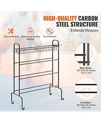 Sevorley 4-Tier Rolling Basketball Rack, Sports Ball Storage Organizer with Wheels, Hooks, and Baskets