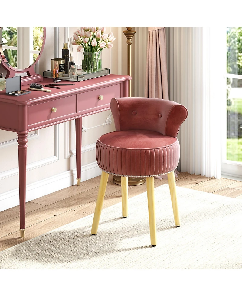 Gouun Tufted Velvet Vanity Chair with Low Back and Solid Rubber Wood Legs