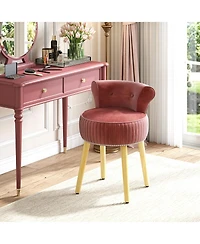 Gouun Tufted Velvet Vanity Chair with Low Back and Solid Rubber Wood Legs