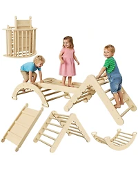 homfan 7-in-1 Educational Wooden Climbing Frame Triangle Climbing Set for Toddlers – Collapsible Triangle, Arch, Ramp and Ladder