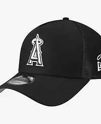 New Era Men's Black Los Angeles Angels Side Script 9FORTY A-Frame Trucker Adjustable Hat
