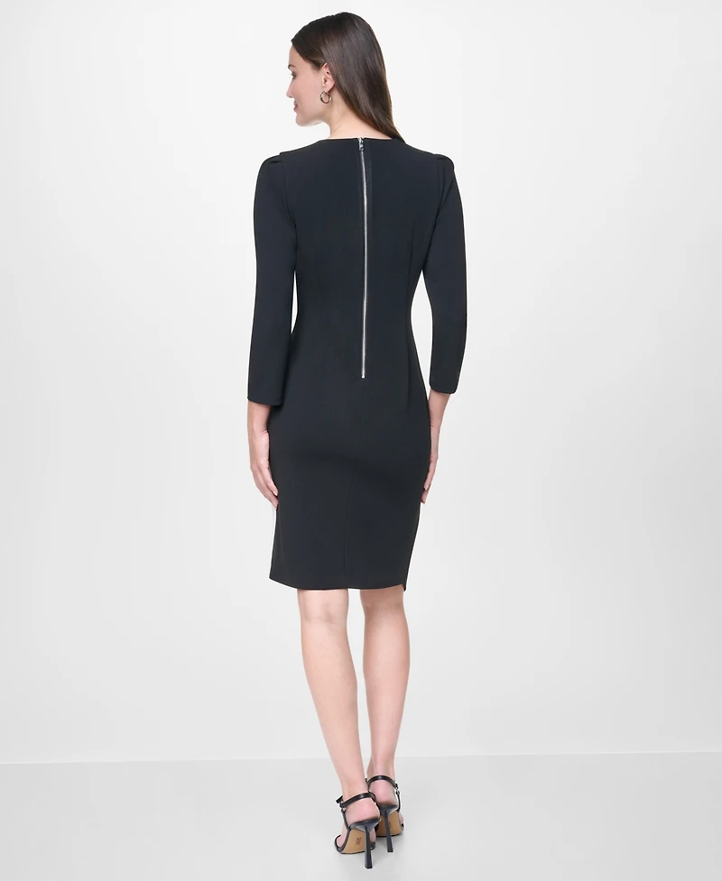 Dkny Women's Long Sleeve V-Neck Ruched Scuba Crepe Dress