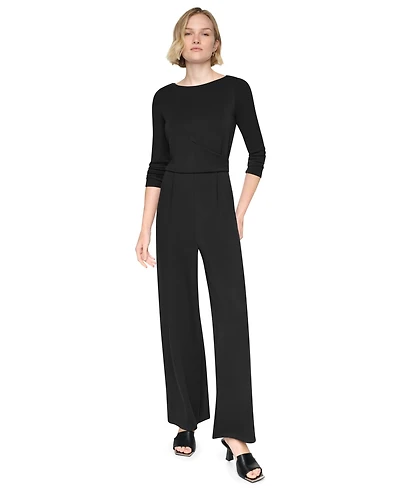 Dkny Women's Long Sleeve Boat Neck Twist-Front Straight-Leg Jumpsuit