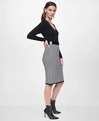 Dkny Women's Long Sleeve V-Neck Belted Sheath Sweater Dress
