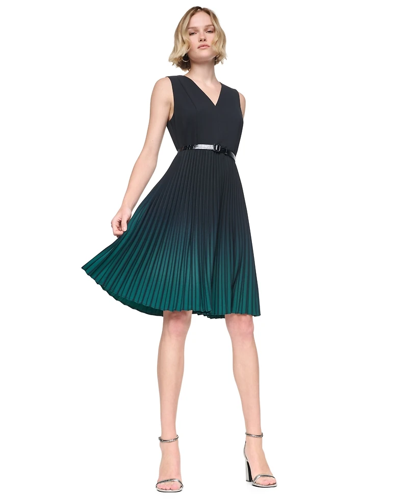 Dkny Women's Sleeveless V-Neck Ombre Pleated Dress