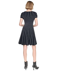 Dkny Women's Cap Sleeve Crew Neck Ribbed Fit and Flare Sweater Dress
