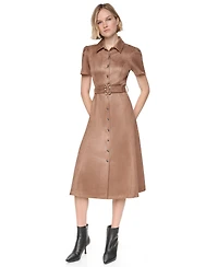 Dkny Women's Short Sleeve Collared Button-Front Midi Shirt Dress