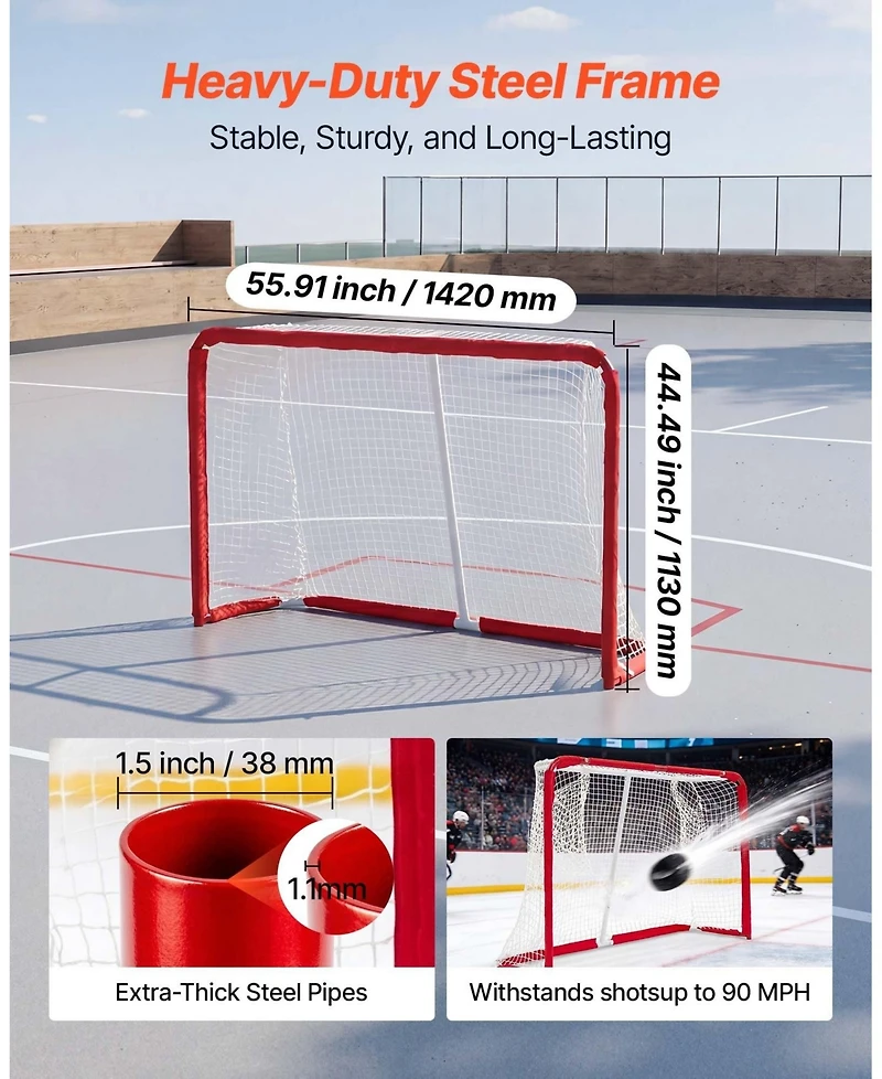 Sevorley Steel Street Hockey Goal, Portable Regulation-Size Net for Backyard