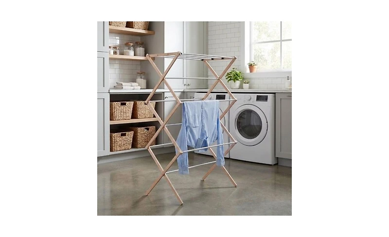 Household Essentials Bamboo Folding Clothes Drying Rack with 11 Dowels