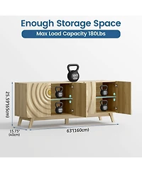 Vlsrka 63" W Modern Tv Stand for 65 Inch Tv, 4-Door Media Console with Adjustable Shelves, Cable Management, Wave Pattern Cabinet Storage
